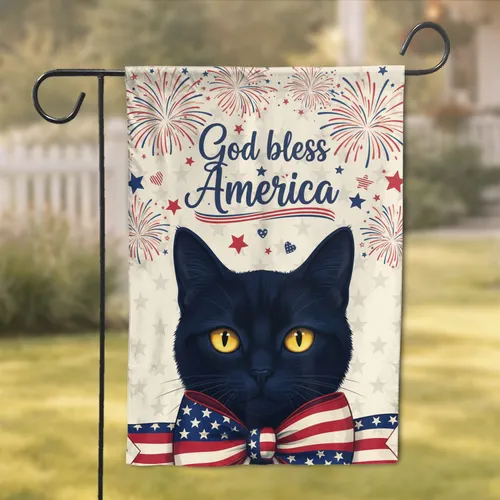 Black Cat American Flag God Bless America - USA 250th Patriotic Gift Garden Flag