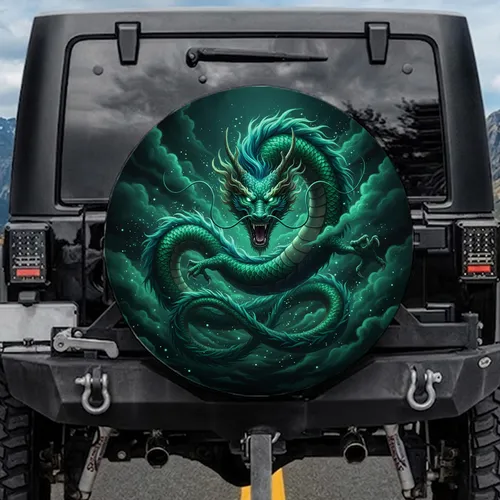 Emerald Turquoise Roaring Eastern Dragon - Fantasy Lover Gift Spare Tire Cover