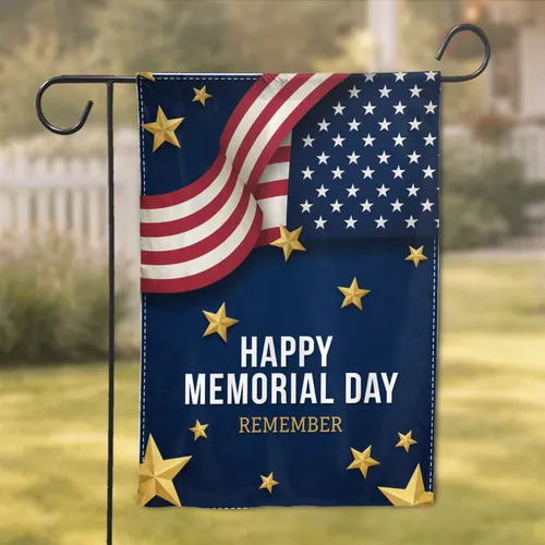 American Flag Stars Stripes Happy Memorial Day Remember Gold Stars Patriot Home Decor Garden Flag