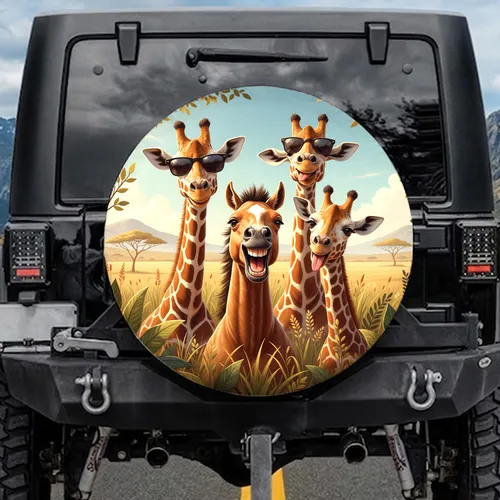 Giraffe Sunglasses Horse Tongue Savanna Foliage Tall Grass Wildlife Lover Gift Spare Tire Cover