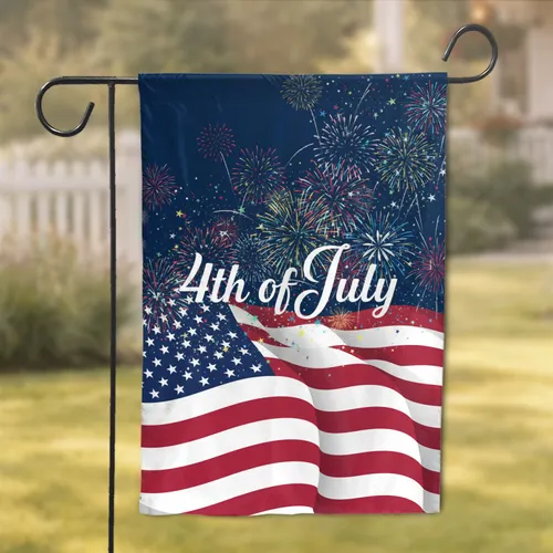 4th of July Patriotic American Flag Fireworks - USA 250th Anniversary Garden Flag
