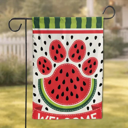 Watermelon Paw Print Welcome Banner - Summer Home Decor Gift Garden Flag
