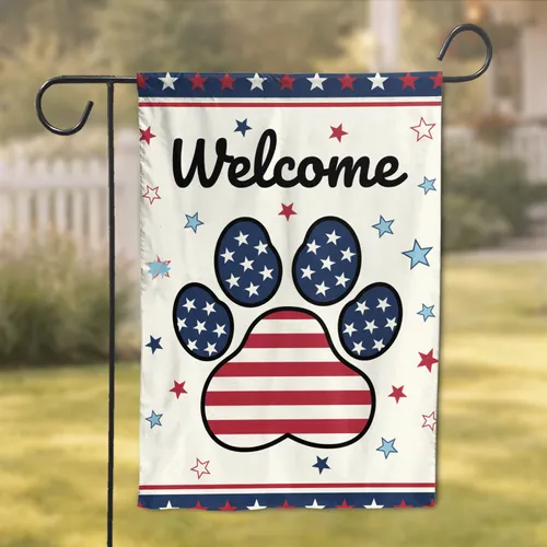 Patriotic Paw Print Welcome - Home Decor Gift for Dog Lover Garden Flag