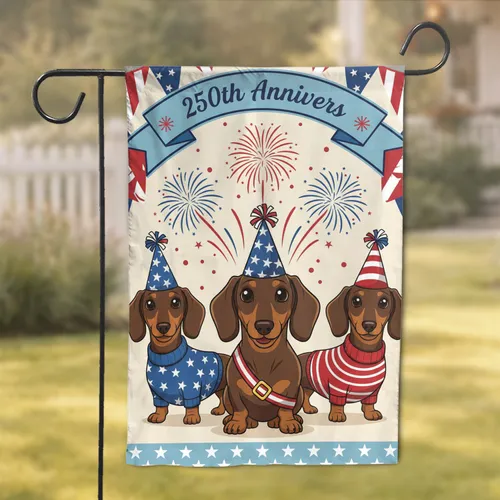 Patriotic Dachshund Dogs USA 250th Anniversary Independence Day Garden Flag