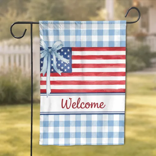 Ribbon American Flag Welcome - USA 250th Anniversary Independence Day Garden Flag