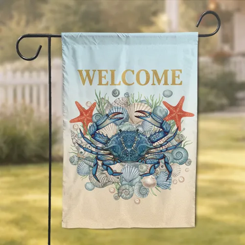 Blue Crab Welcome Sign - Coastal Home Decor Gift for Beach Lovers Garden Flag