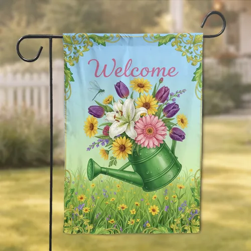 Welcome Watering Can Floral Garden - Home Decor Gift for Garden Lover Garden Flag