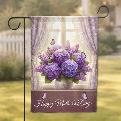 Happy Mother's Day Hydrangea Lilac Butterfly Bouquet - Gift for Mom Garden Flag