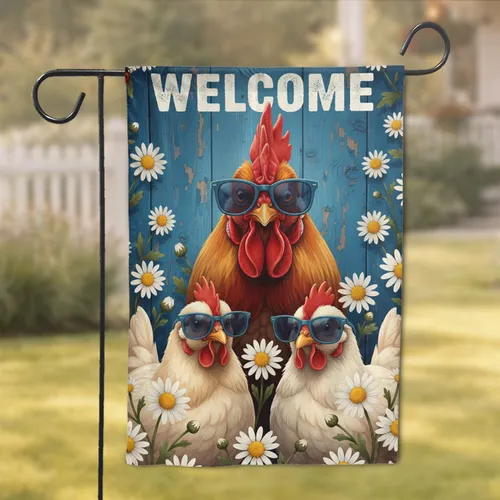 Welcome Rooster Hens Retro Sunglasses - Farmhouse Home Decor Gift Garden Flag