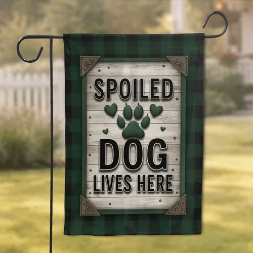 Spoiled Dog Lives Here Paw Print - Dog Lover Home Decor Gift Garden Flag