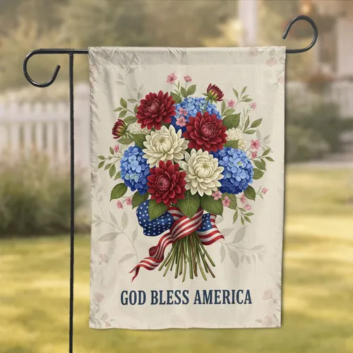 American Flag Floral God Bless America - Independence Day Home Decor Gift for Flag Lovers Garden Flag