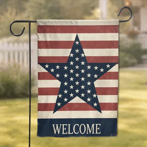 Welcome Star Distressed Stripes - Rustic Home Decor Gift Garden Flag