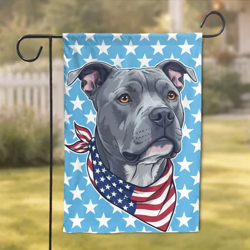 Blue Pitbull American Flag Bandana Stars - Independence Day Home Decor Gift Garden Flag
