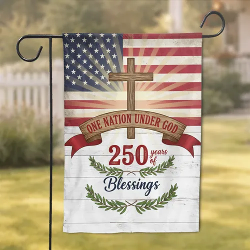 Weathered Wooden Cross American Flag 1776-2026 - USA 250th Anniversary Garden Flag