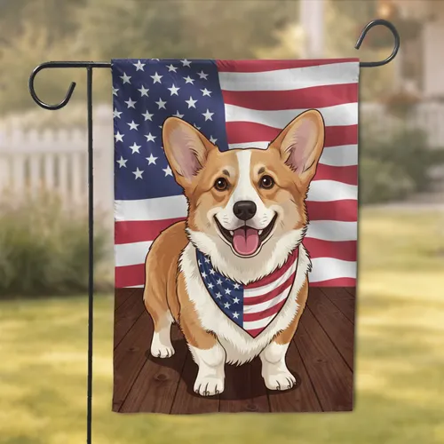 Pembroke Welsh Corgi American Flag Wooden Floor - Independence Day Home Decor Garden Flag