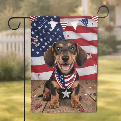 Dachshund Sheriff Dog American Flag - Independence Day Outdoor Home Decor for Dog Lovers Garden Flag