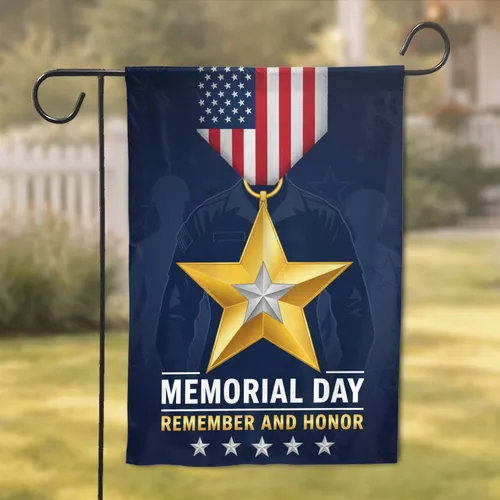 Gold Star Medal American Flag Soldier Memorial Day - For Veterans Garden Flag
