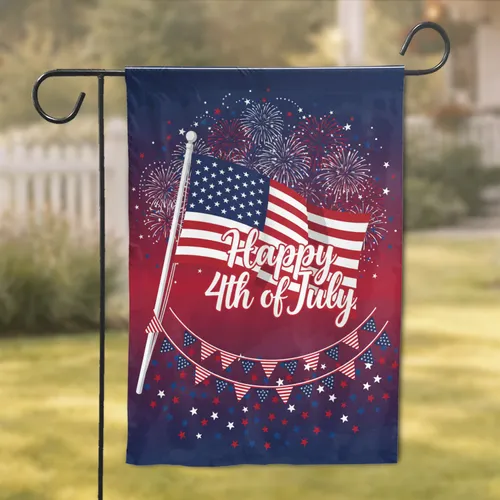American Flag Fireworks Happy 4th of July - America's 250th Anniversary Celebration Garden Flag