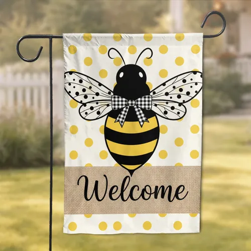 Cartoon Bee Welcome Banner - Home Decor Gift for Bee Lover Garden Flag