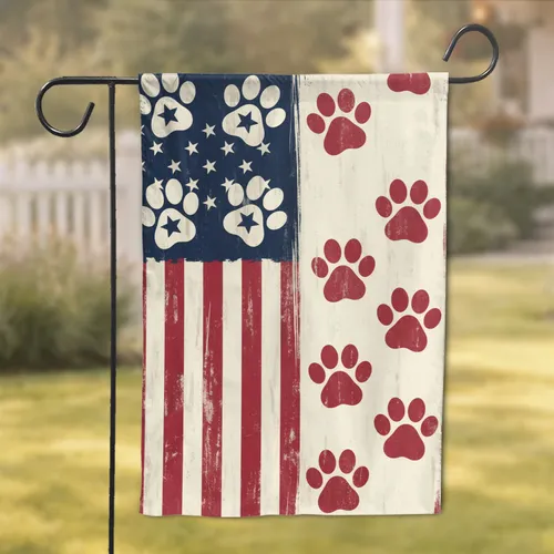 Paw Print American Flag Distressed Patriotic Home Decor for American Flag Lovers Garden Flag