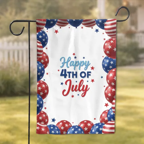 Patriotic Balloons Happy Fourth of July Stars - Independence Day Celebration Garden Flag