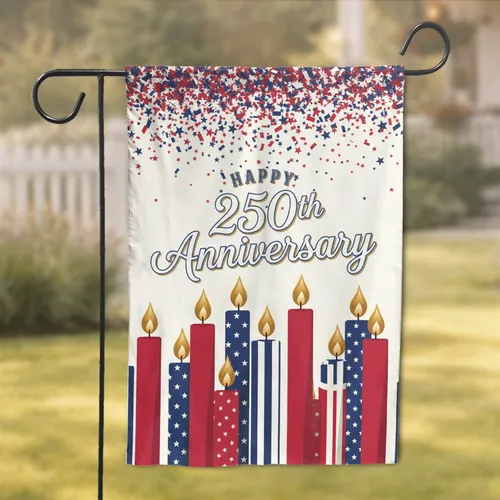 Patriotic Pillars Confetti Starbursts USA 250th Anniversary (1776-2026) Garden Flag