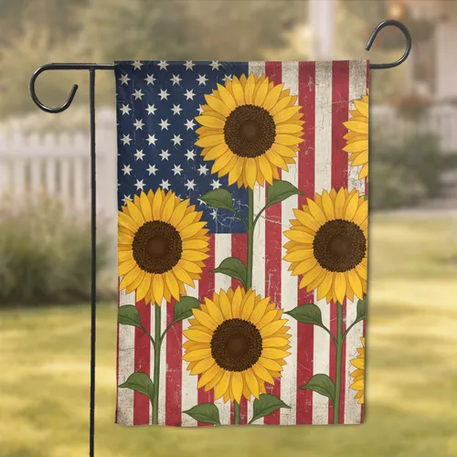 Sunflowers Distressed American Flag - Rustic Home Decor Gift Garden Flag