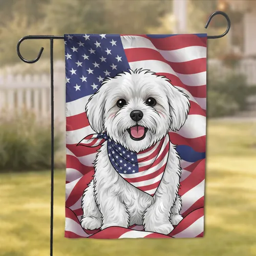 White Maltese Dog American Flag - Independence Day Home Decor Gift Garden Flag