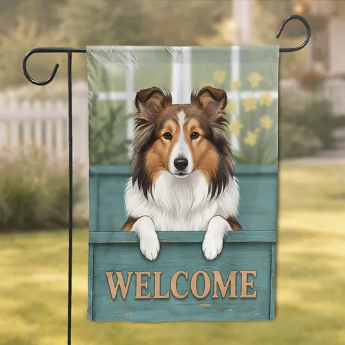 Tricolor Shetland Sheepdog Welcome Bench - Home Decor Gift for Sheltie Lovers Garden Flag