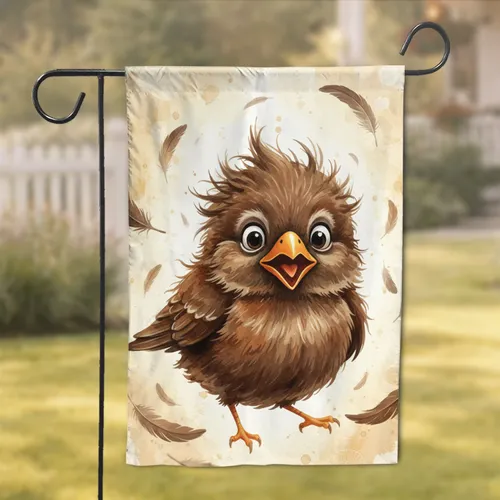 Surprised Brown Bird Feathers - Home Decor Gift for Bird Lover Garden Flag