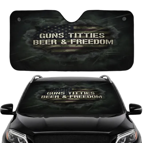 Distressed American Flag Guns Titties Beer Freedom - Car Interior Upgrade Car Sunshade