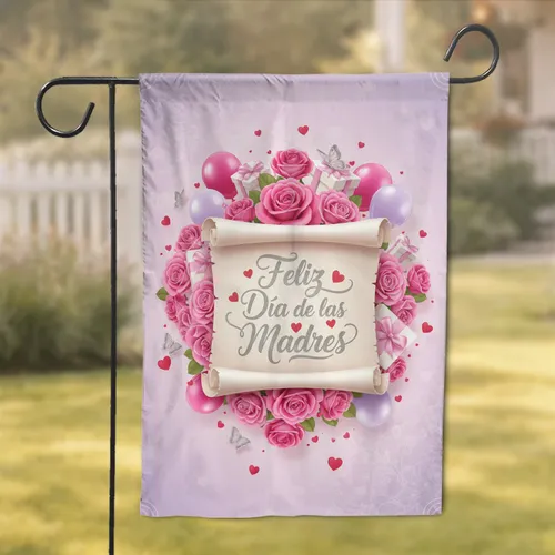Feliz Día de las Madres Scroll Pink Roses Gift Boxes - Mother's Day Gift Garden Flag
