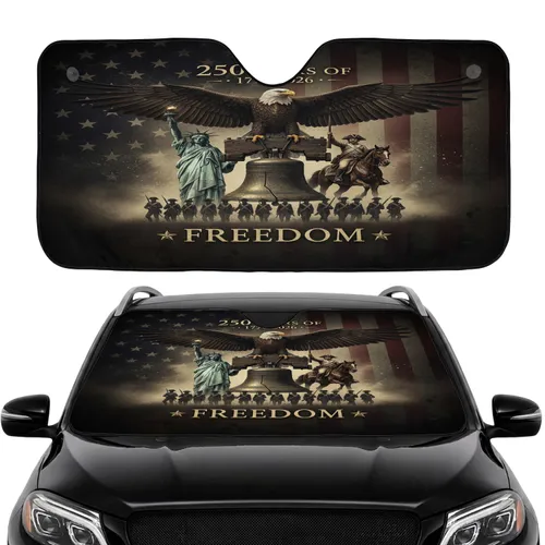 Bald Eagle Liberty Bell American Flag 250th Anniversary Commute Accessory for Veterans Car Sunshade