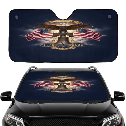 Bald Eagle American Flag Liberty Bell 250th Anniversary Independence Day Gift for Veterans Car Sunshade