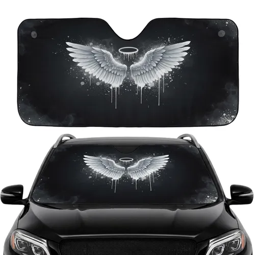 White Angel Wings Dripping Halo Paint Splatter Dark Void - Car Interior Upgrade Travel Needs Car Sunshade