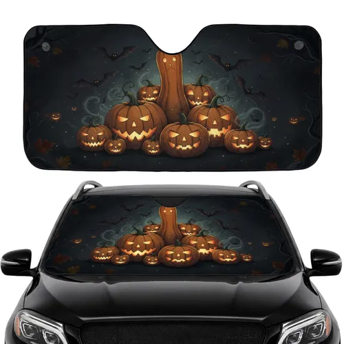Jack-o'-lanterns Flying Bats Eerie Scene Halloween - Travel Essentials Gift Car Sunshade