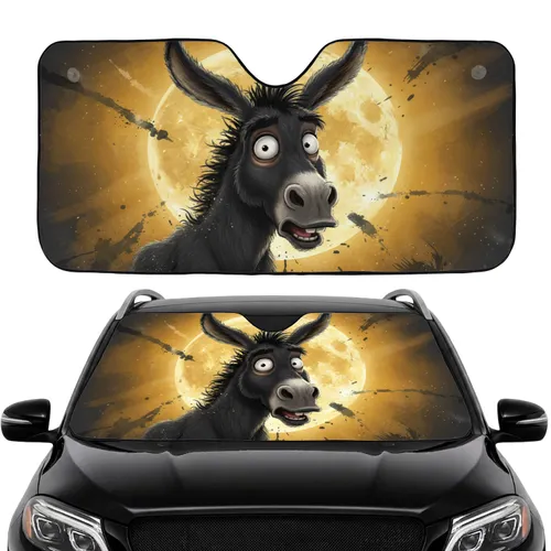 Shaggy Black Donkey Head Comically Startled Full Moon Car Interior Upgrade Donkey Lover Car Sunshade