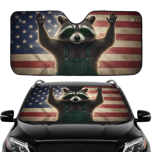 Confident Raccoon Sunglasses American Flag - Car Interior Upgrade Road Trip Gift Car Sunshade