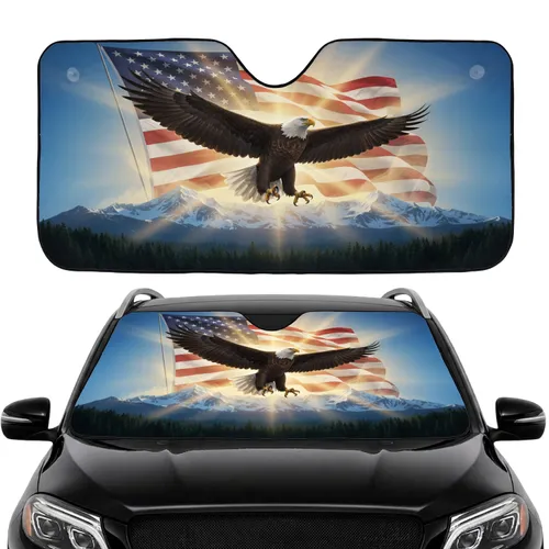 Bald Eagle American Flag Mountains - Independence Day Car Interior Upgrade Car Sunshade
