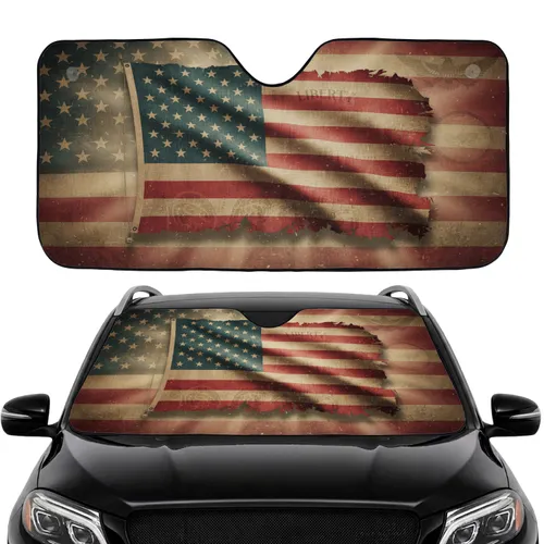 Vintage Distressed American Flag with Historical Motifs - Car Interior Upgrade Car Sunshade