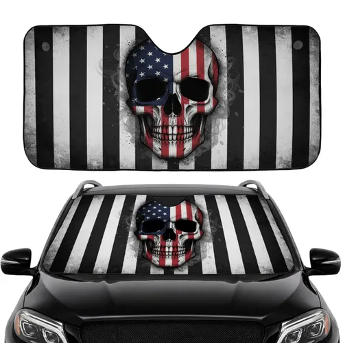 Distressed American Flag Skull - Road Trip Accessory for Veterans Car Sunshade
