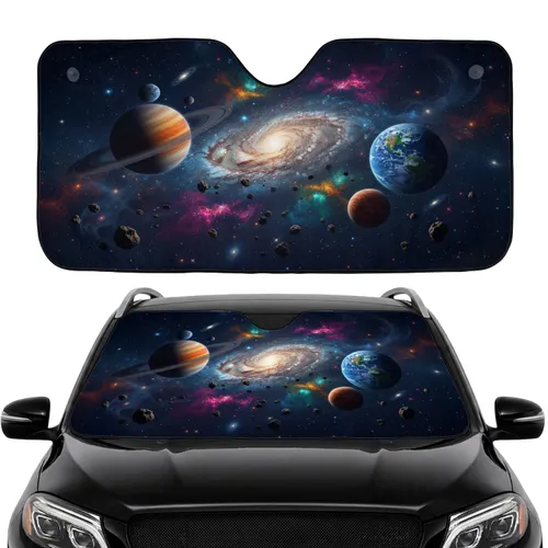 Deep Space Spiral Galaxy Planets Asteroids Nebulae Star Field Universe - Car Interior Upgrade Car Sunshade