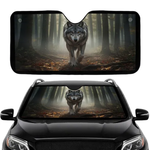 Misty Gray Wolf Autumn Forest Scene - Wildlife Lover Car Interior Upgrade Car Sunshade