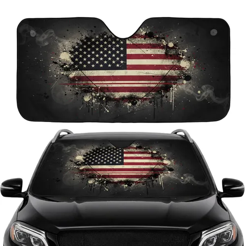 Distressed American Flag Thin Red Line - Car Interior Upgrade for First Responders Car Sunshade