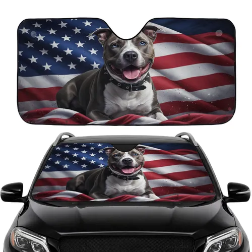 Majestic Pitbull American Flag - Car Interior Upgrade for Pitbull Owners Car Sunshade