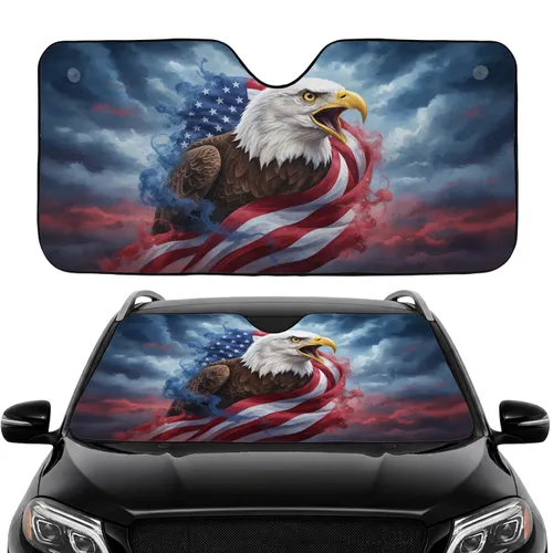 Bald Eagle American Flag Sky Clouds Patriotic Independence Day Gift for Veterans Car Sunshade