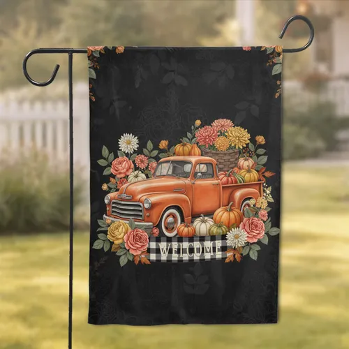 Welcome Vintage Pickup Truck Pumpkin Harvest - Thanksgiving Home Decor Garden Flag