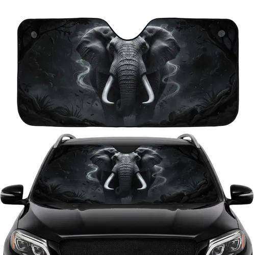 Monochrome African Elephant Bust Car Interior Upgrade - Road Trip Travel Essentials Car Sunshade