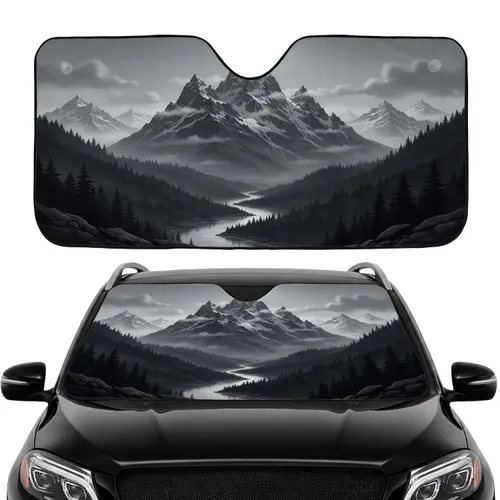 Towering Peaks Snow-Capped Mountain River Forest Landscape - Car Interior Upgrade Car Sunshade