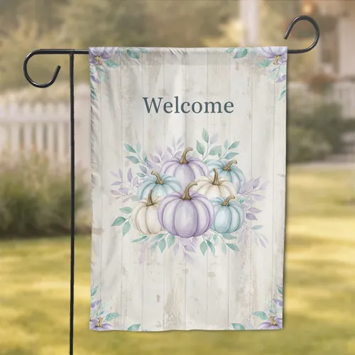 Welcome Pumpkins Watercolor Leaves - Farmhouse Home Decor Gift Garden Flag